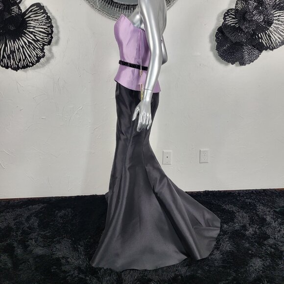 NWT~$685~FERIANI COUTURE~10~LILAC BLACK STRAPLESS BEADED MERMAID TRUMPET DRESS - Picture 5 of 16